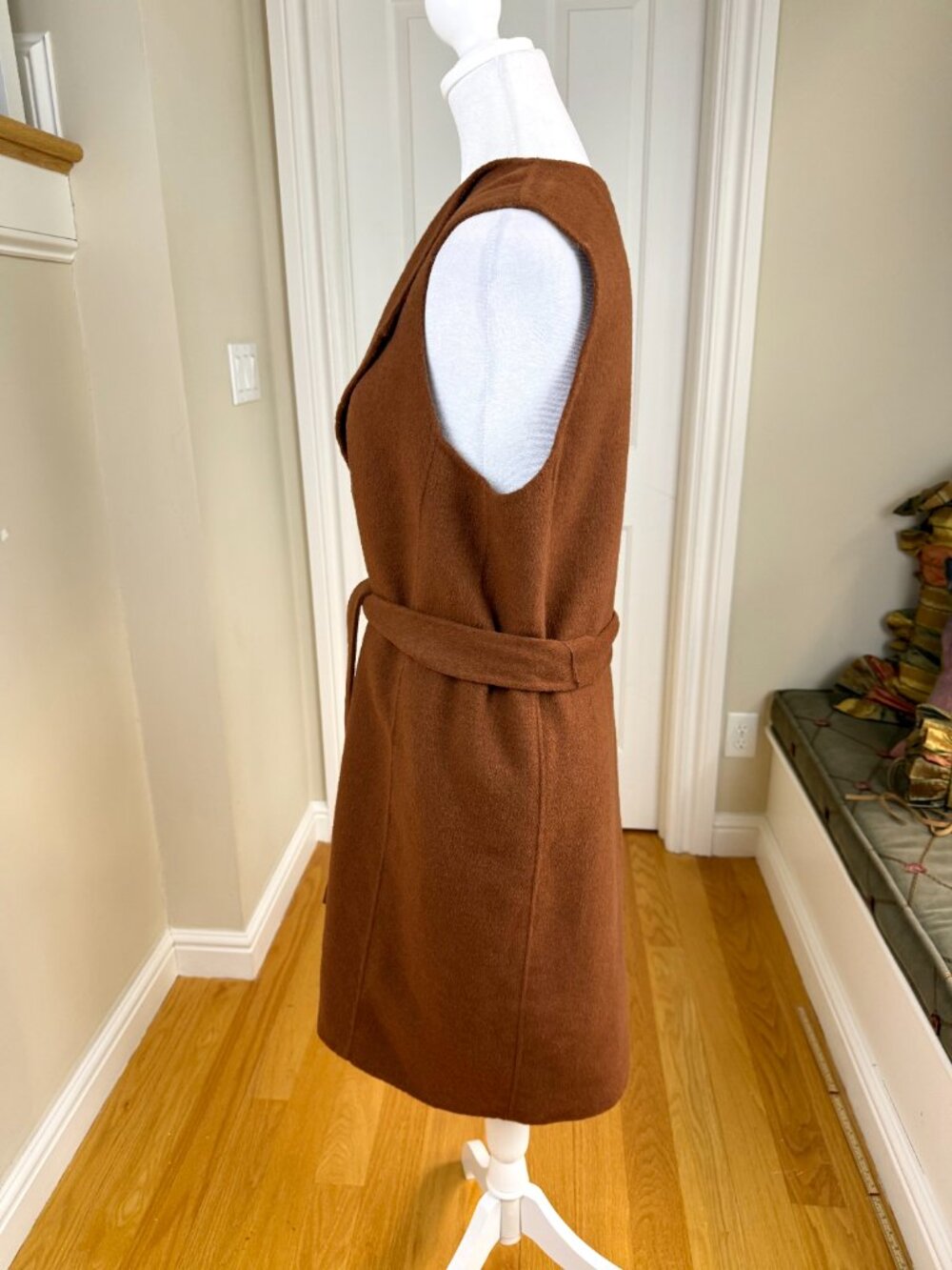 Talbots Longline Sweater Vest Wool Blend Sleeveless Belted Cognac Layering (M) - Picture 5 of 8